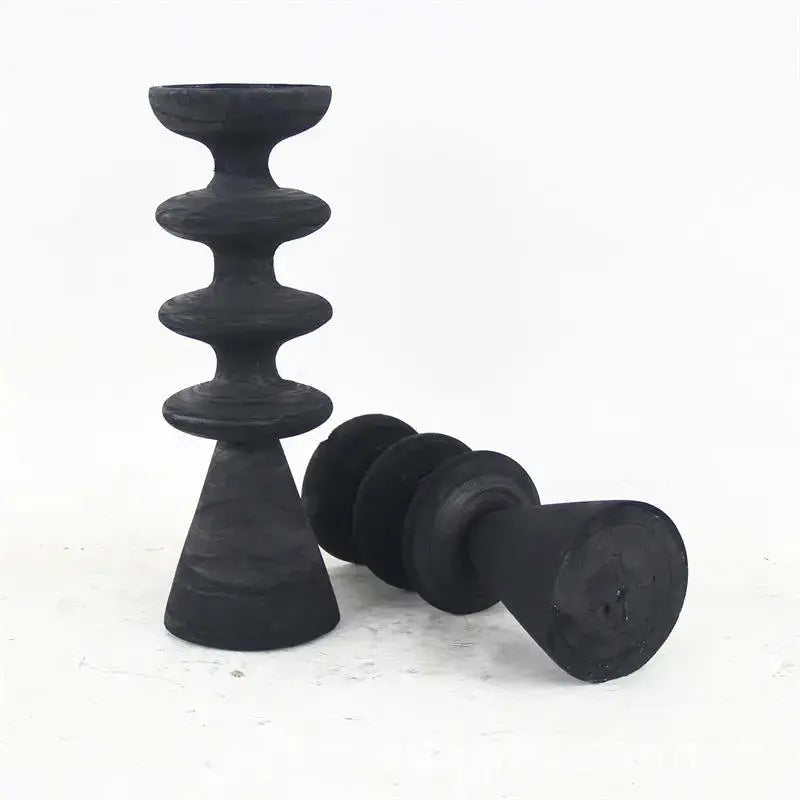 Handcrafted Wooden Candle Holder | Rustic Black Wood Home Decor with Optional Glass Dome by TED