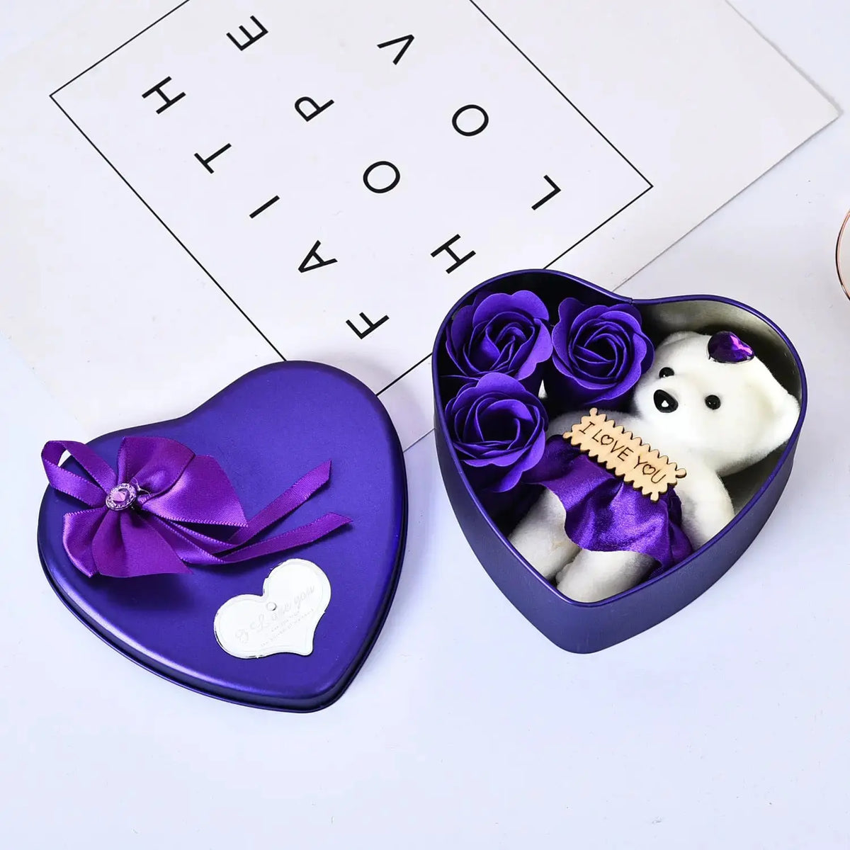 Valentine’s Day Soap Flower Rose Bear Gift Box | Heart-Shaped Bouquet by EPR