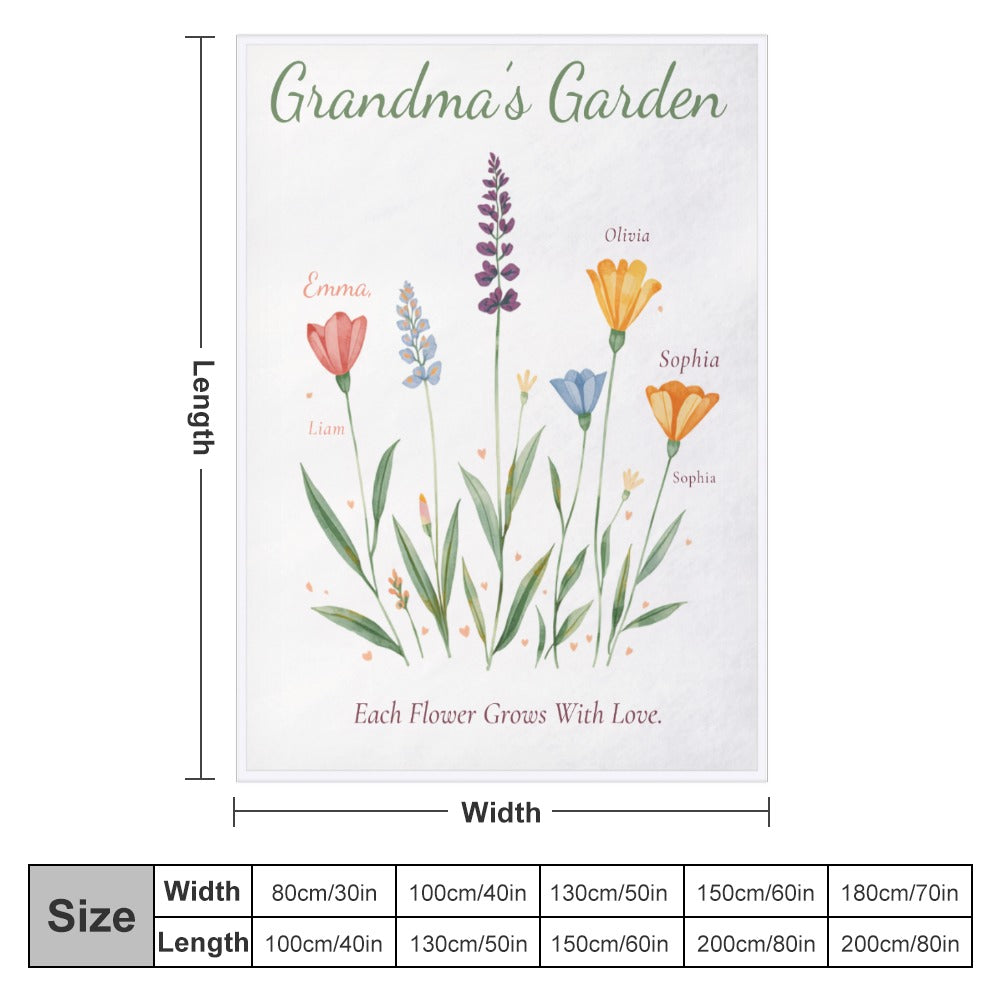 Grandma's Garden Personalized Birth Flower Blanket - Cherished Harbor Gifts