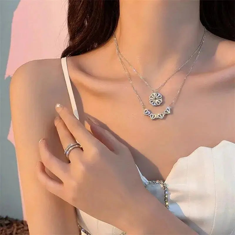 Rose Gift Box Necklace - Four-Leaf Clover Heart Jewelry - Cherished Harbor Gifts