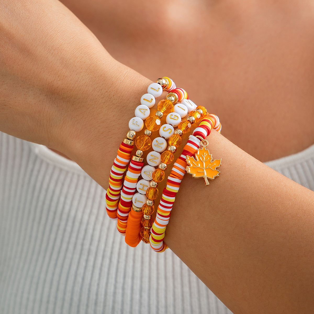 Stylish Thanksgiving Bracelet Set with Soft Ceramic Beads - Cherished Harbor Gifts