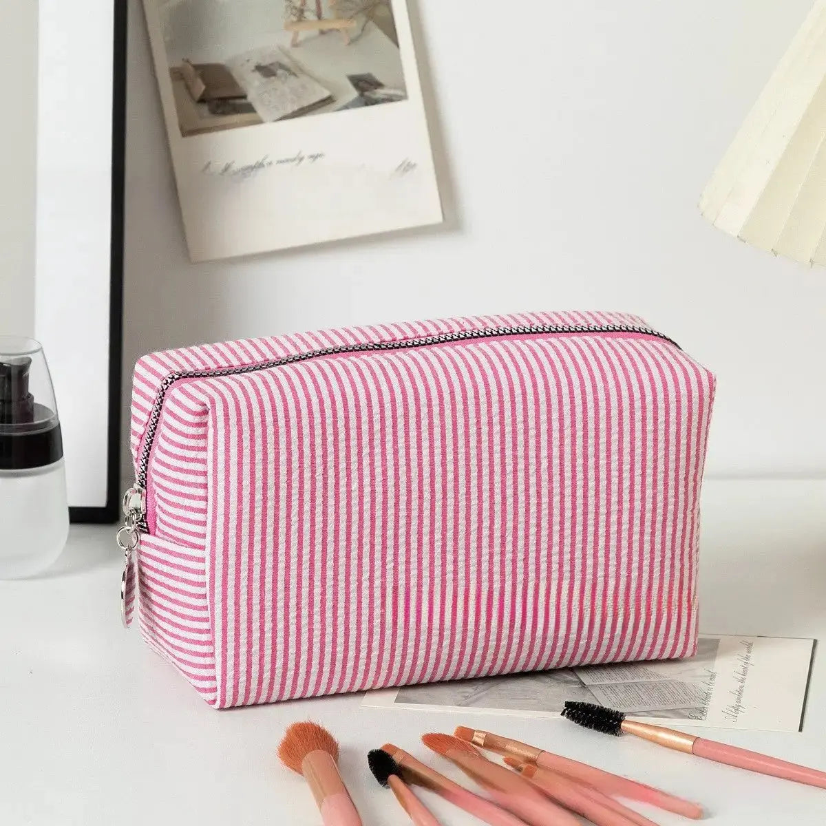 Personalized Embroidered Striped Seersucker Cosmetic Bag | Custom Makeup & Travel Pouch by TED