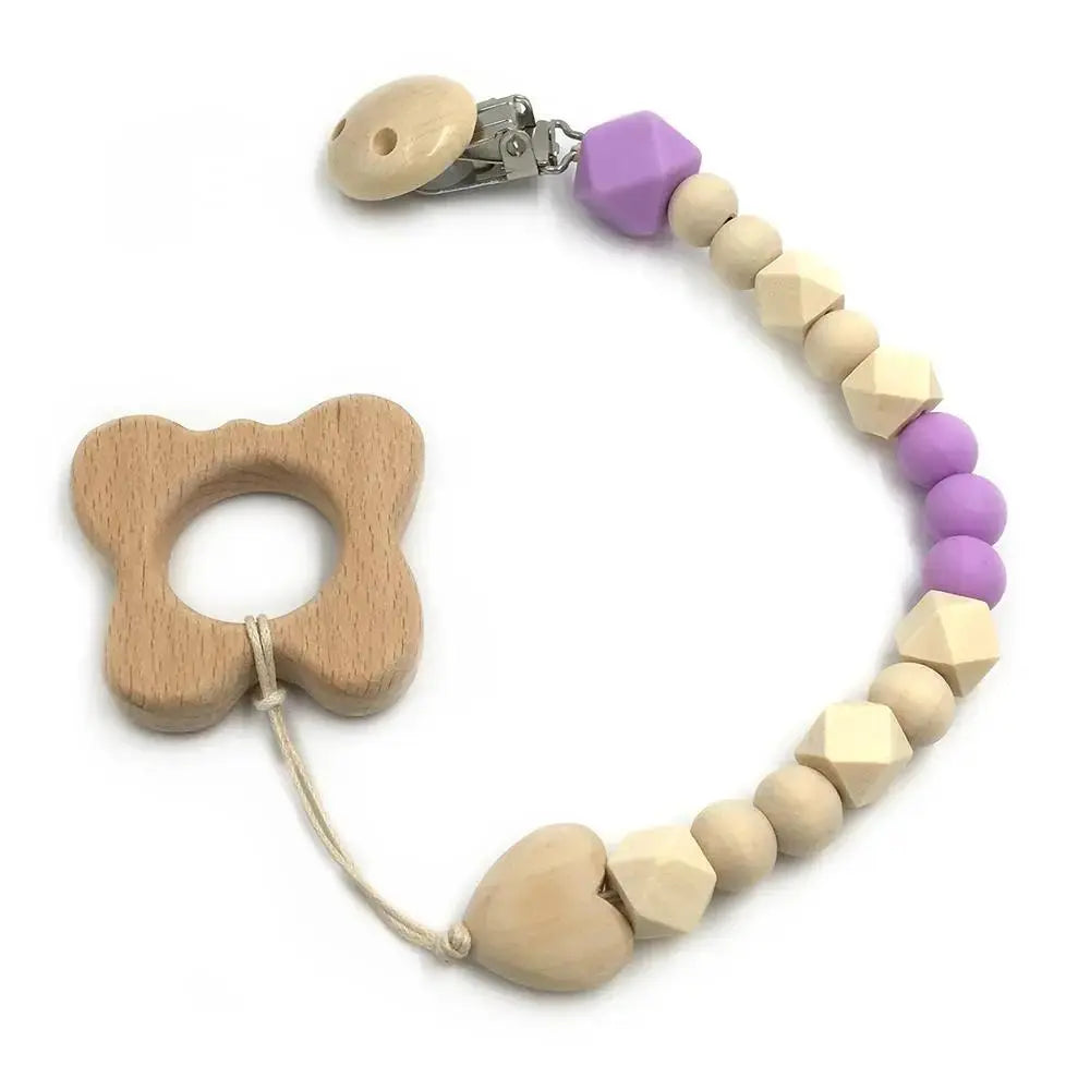 2-Piece Baby Wooden Animal Teether Set – Silicone Bead Grasping Toys by EPR