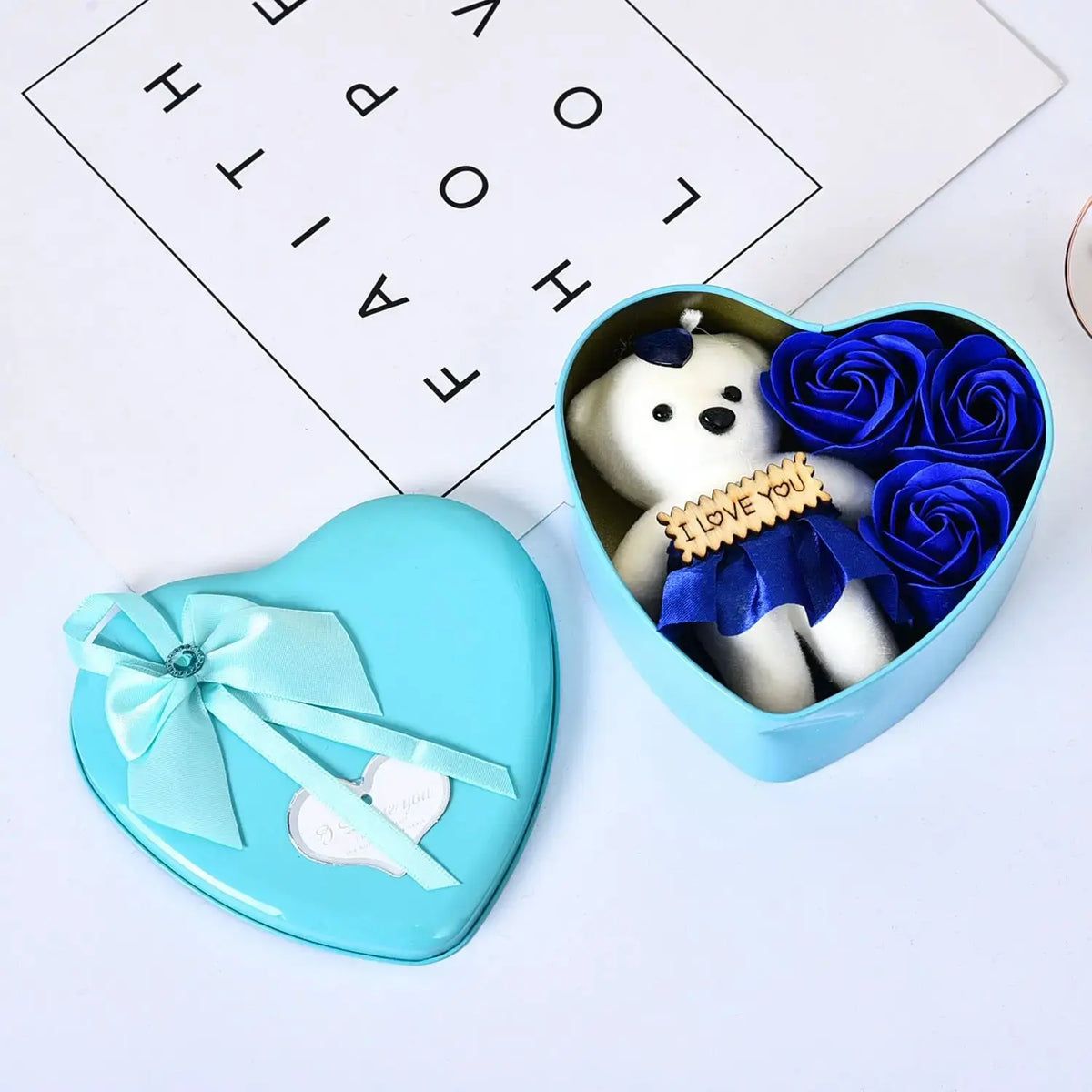 Valentine’s Day Soap Flower Rose Bear Gift Box | Heart-Shaped Bouquet by EPR