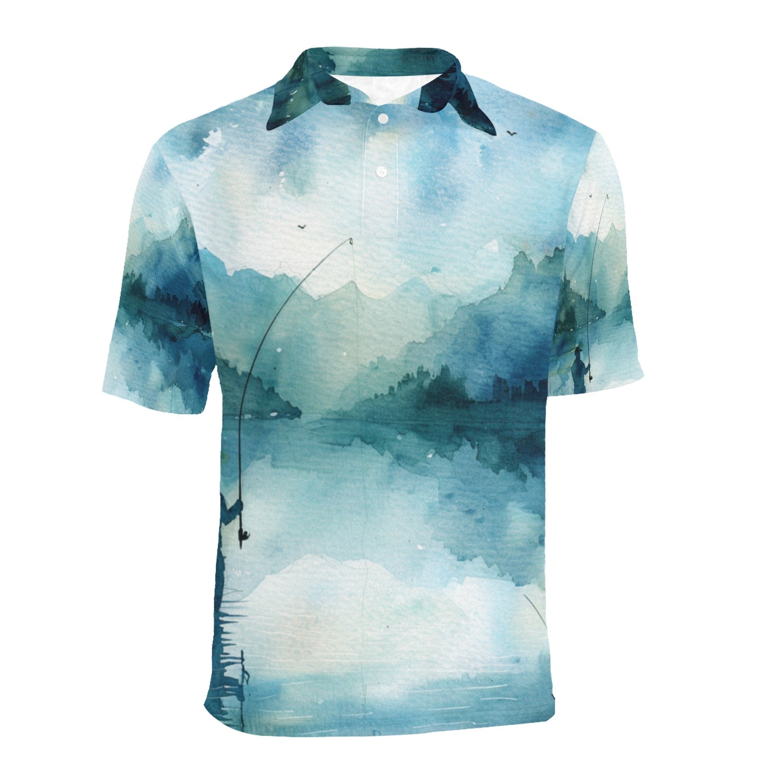 men's outdoor polo Fishing Scene Men's All Over Print Polo Shirt | Lightweight Polyester Casual Golf Shirt - Cherished Harbor Gifts