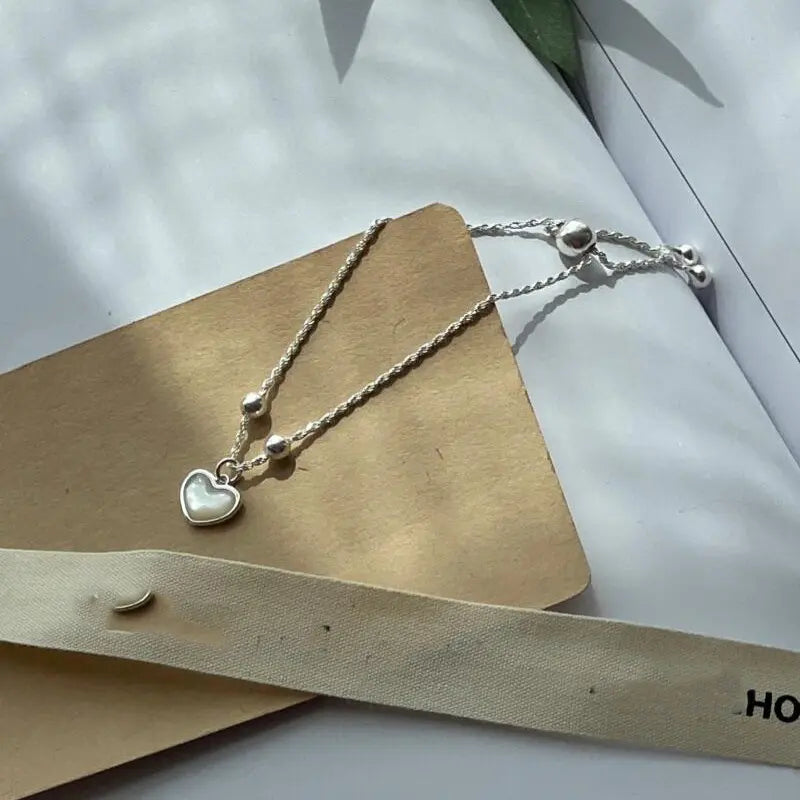 Mothers Day Adjustable Mother-of-Pearl Heart Silver Bracelet