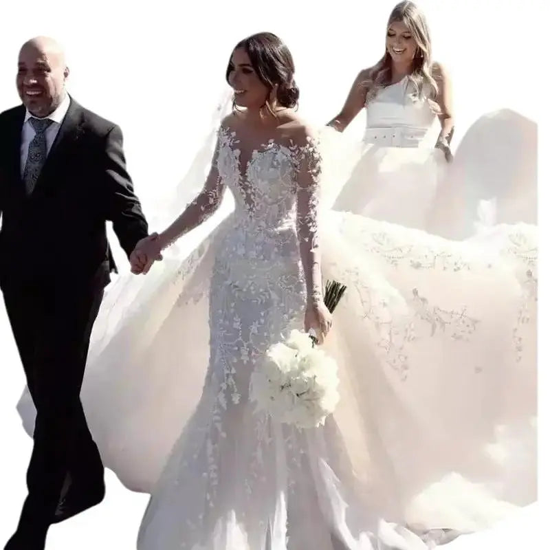 Elegant Off-Shoulder Mermaid Wedding Gown with Long Train by TED
