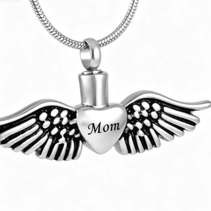 Personalized Memorial Urn Necklace with Angel Wings Design - Cherished Harbor Gifts