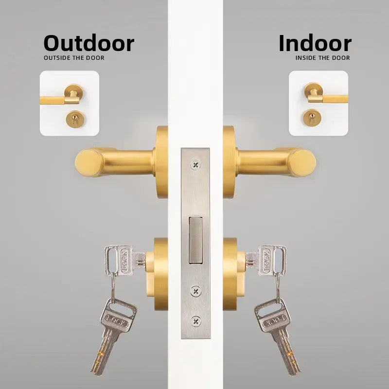 American brass indoor golden bedroom door lock split door lock antique brass wooden door handle lock