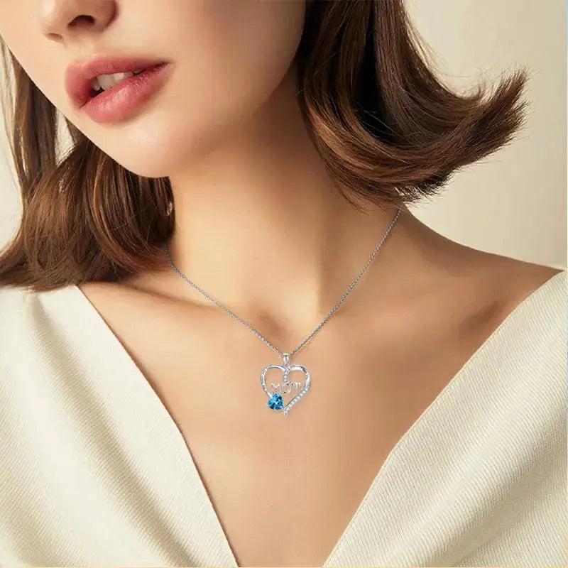 Mom Heart-Shaped Engraved Diamond Necklace – Mother's Day Jewelry Gift for Mom by EPR
