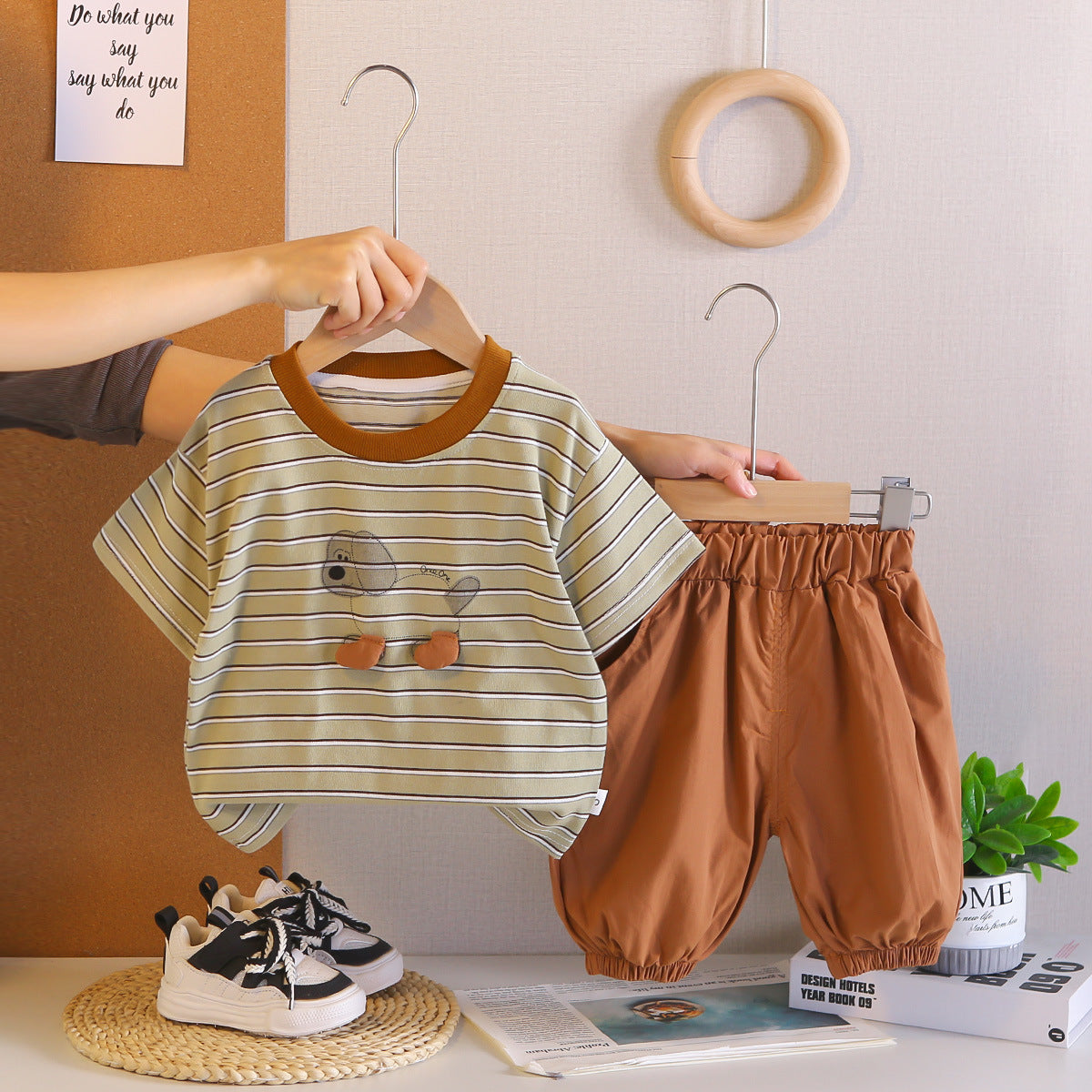 Kids Summer Dog Outfit Set - Striped T-Shirt & Shorts - Cherished Harbor Gifts