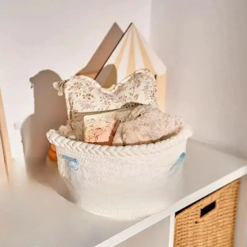 Personalized Round Cotton Rope Storage Basket | Custom Name Woven Organizer by TED