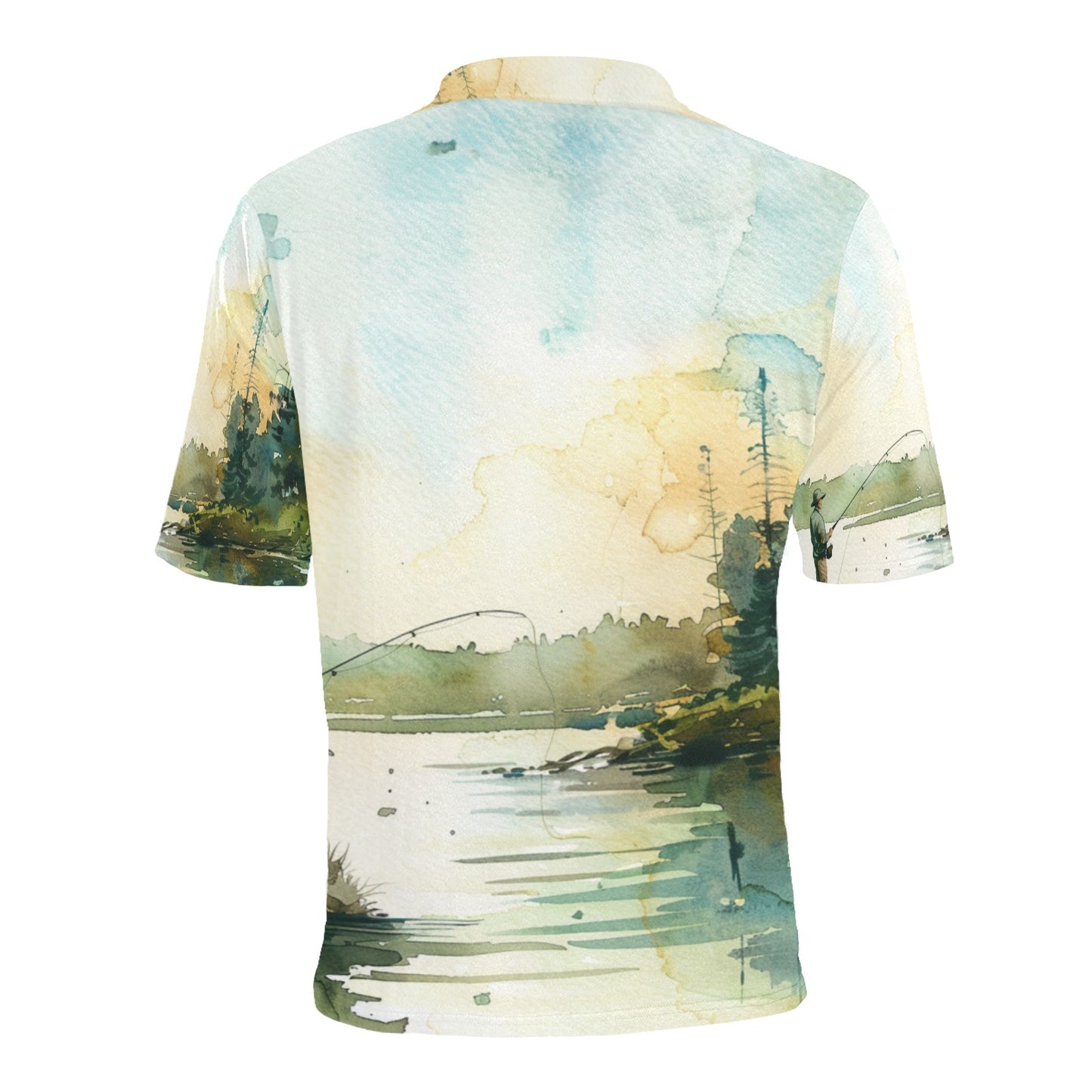 men's outdoor apparel Fishing Scene Men's All Over Print Polo Shirt | Lightweight Polyester Casual Golf Shirt - Cherished Harbor Gifts
