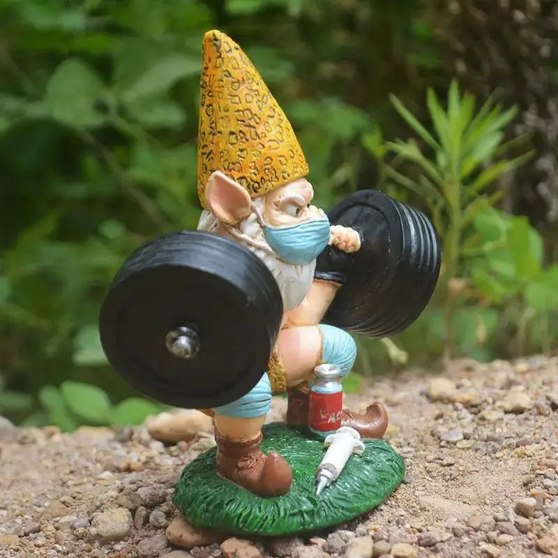 Funny Weightlifting Gnome Statue for Garden Decor Gifts by EPR