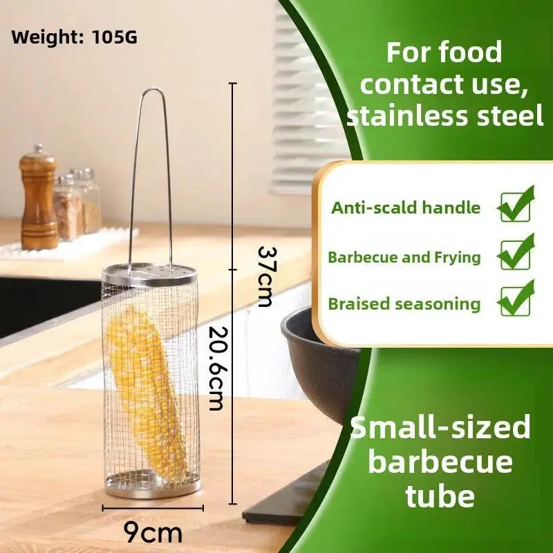 Stainless Steel Rolling BBQ Grill Basket | Portable Rotating Barbecue Cage by TED