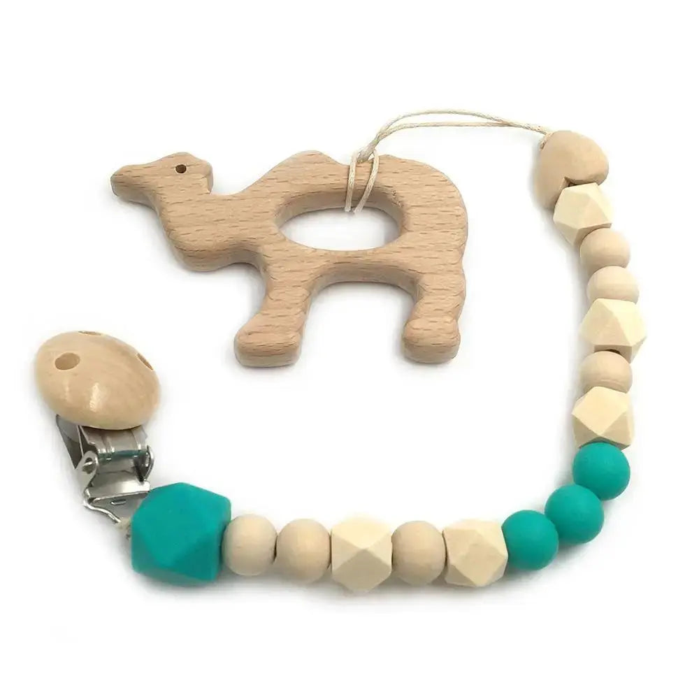 2-Piece Baby Wooden Animal Teether Set – Silicone Bead Grasping Toys by EPR