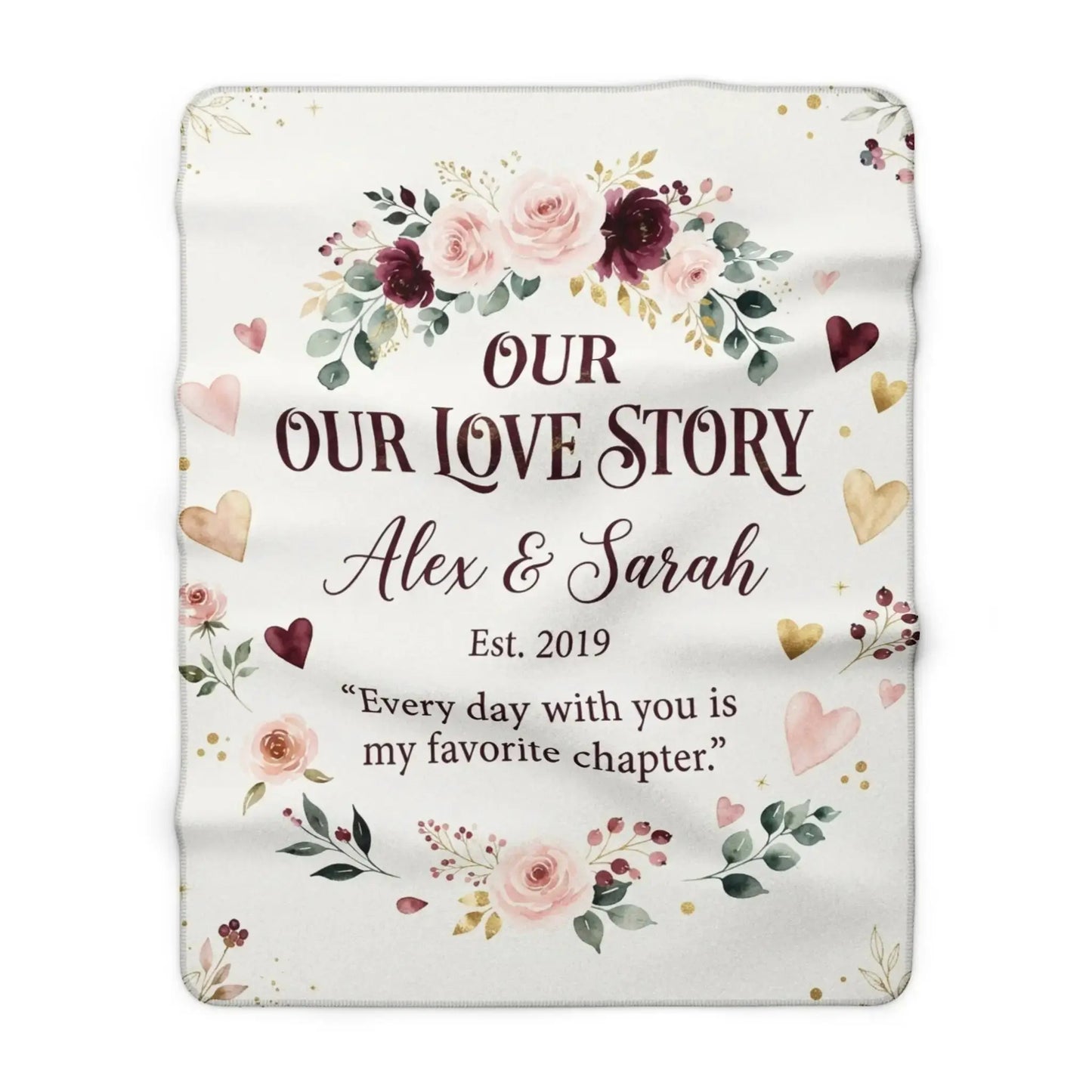 Personalized Sherpa Blanket - Valentine's Day Gift Couples by Cherished Harbor Gifts