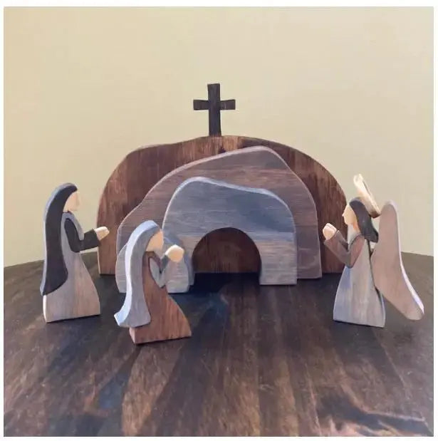 Wooden Easter Resurrection Scene | Christian Empty Tomb Décor with Angel by EPR