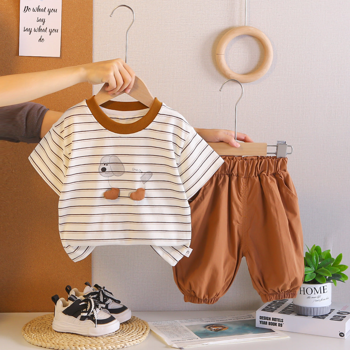 Kids Summer Dog Outfit Set - Striped T-Shirt & Shorts - Cherished Harbor Gifts