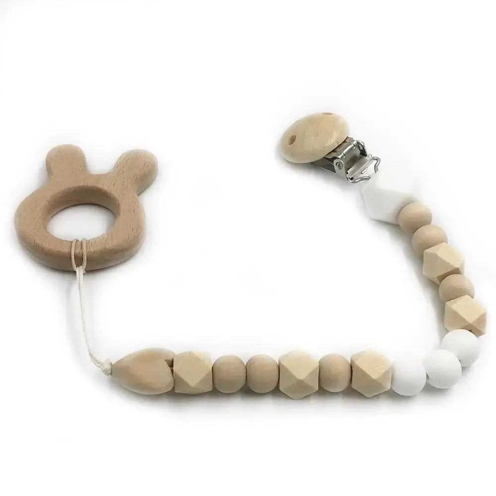 2-Piece Baby Wooden Animal Teether Set – Silicone Bead Grasping Toys by EPR