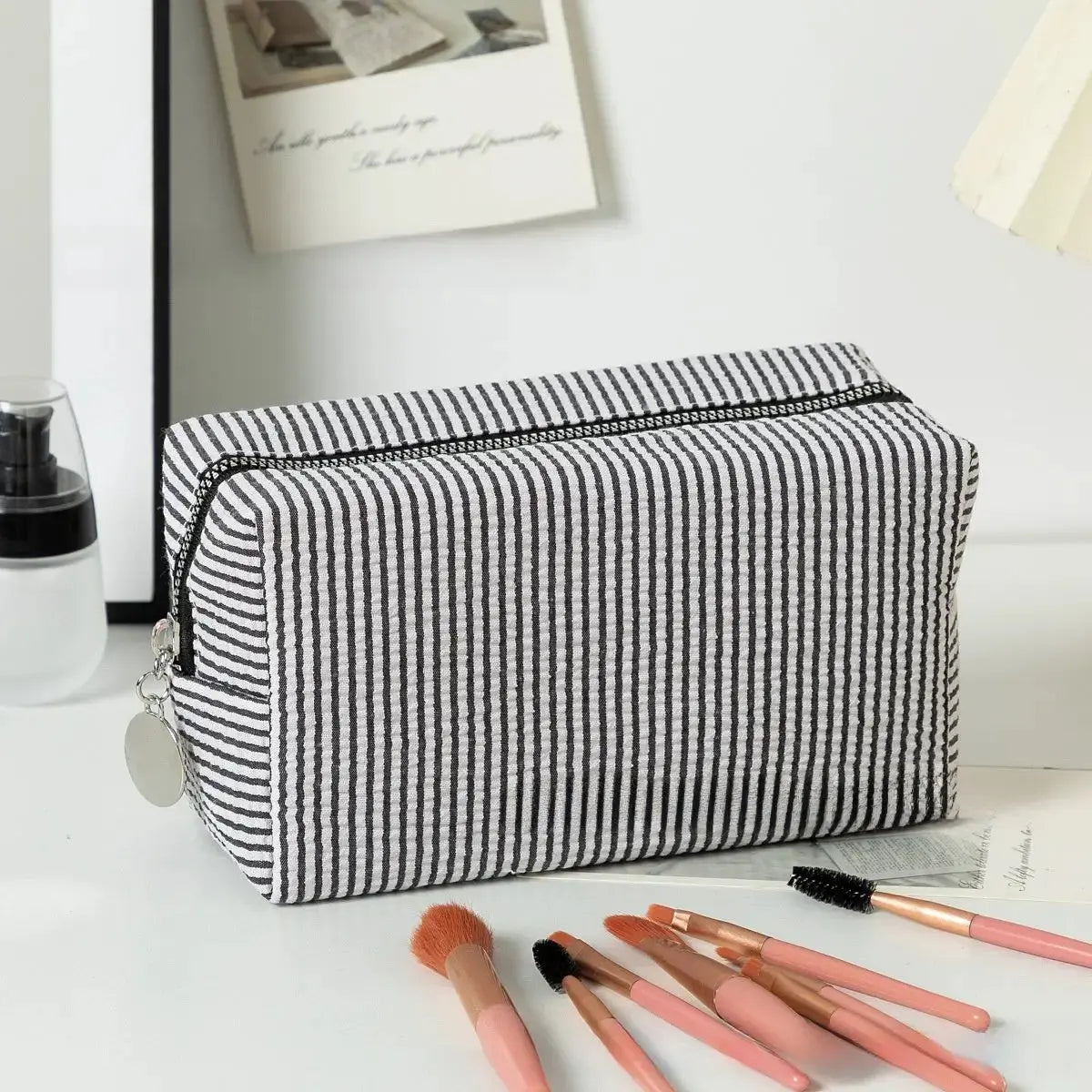 Personalized Embroidered Striped Seersucker Cosmetic Bag | Custom Makeup & Travel Pouch by TED