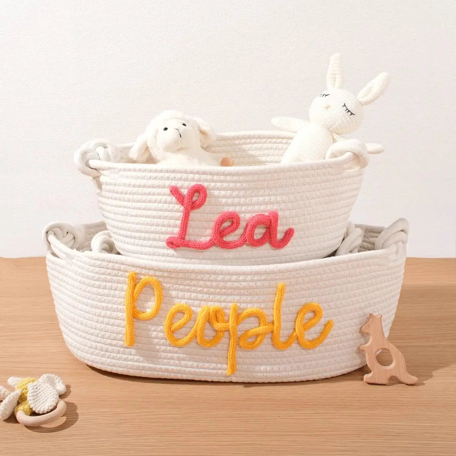 Personalized Cotton Rope Toy & Book Storage Basket | Custom Name Oval Gift Basket by TED