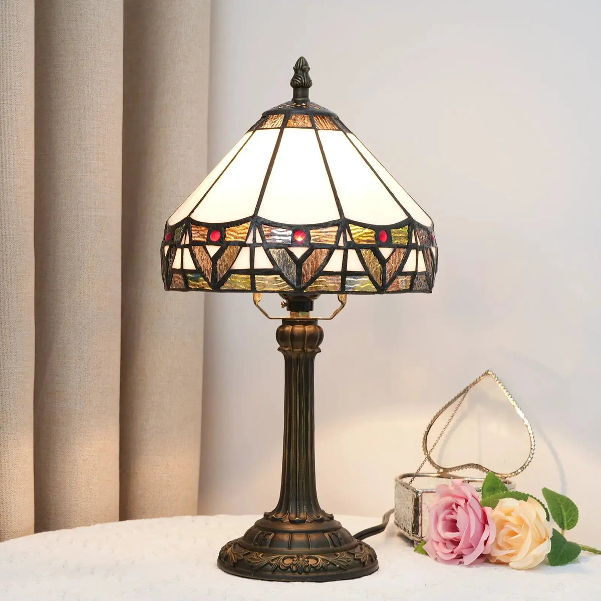 Tiffany-Style Stained Glass Table Lamp | Vintage Resin Accent Light by TED