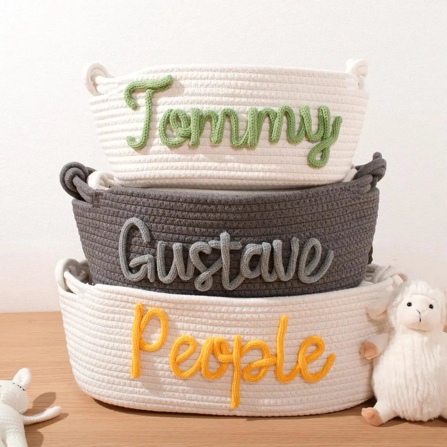 Personalized Cotton Rope Toy & Book Storage Basket | Custom Name Oval Gift Basket by TED