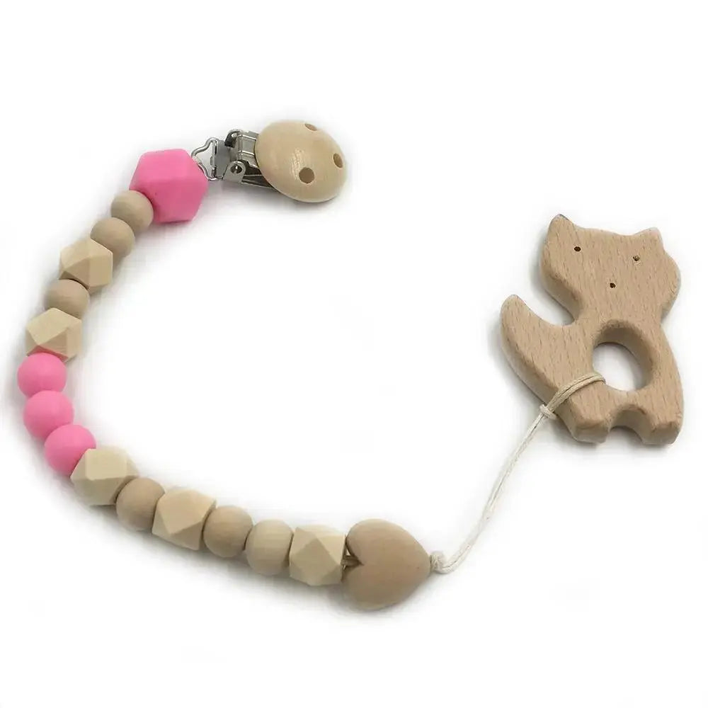 2-Piece Baby Wooden Animal Teether Set – Silicone Bead Grasping Toys by EPR