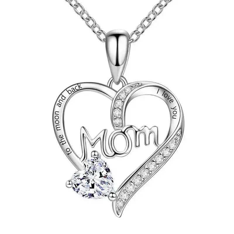 Mom Heart-Shaped Engraved Diamond Necklace – Mother's Day Jewelry Gift for Mom by EPR