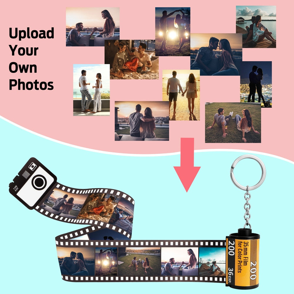 Custom Photo Keychain Gift with 10 Photos and Wooden Box - Cherished Harbor Gifts