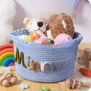 Personalized Round Cotton Rope Storage Basket | Custom Name Woven Organizer by TED