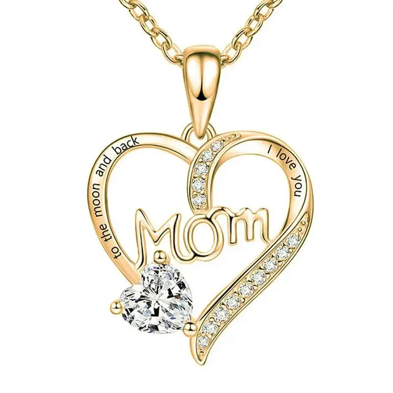 Mom Heart-Shaped Engraved Diamond Necklace – Mother's Day Jewelry Gift for Mom - Cherished Harbor Gifts