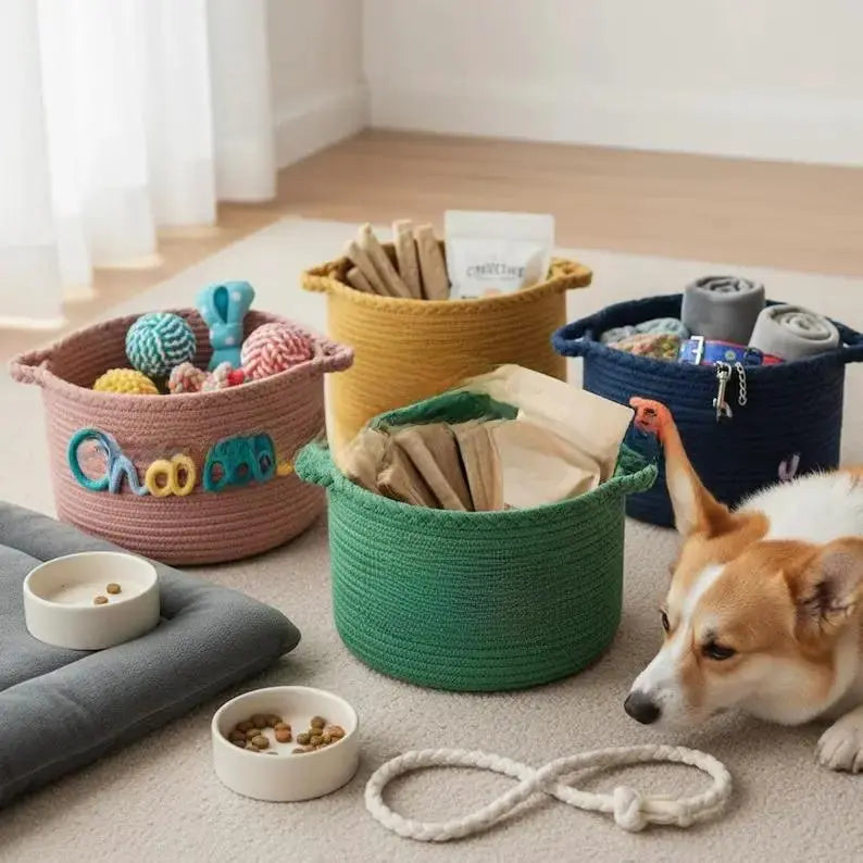 Personalized Round Cotton Rope Storage Basket | Custom Name Woven Organizer by TED