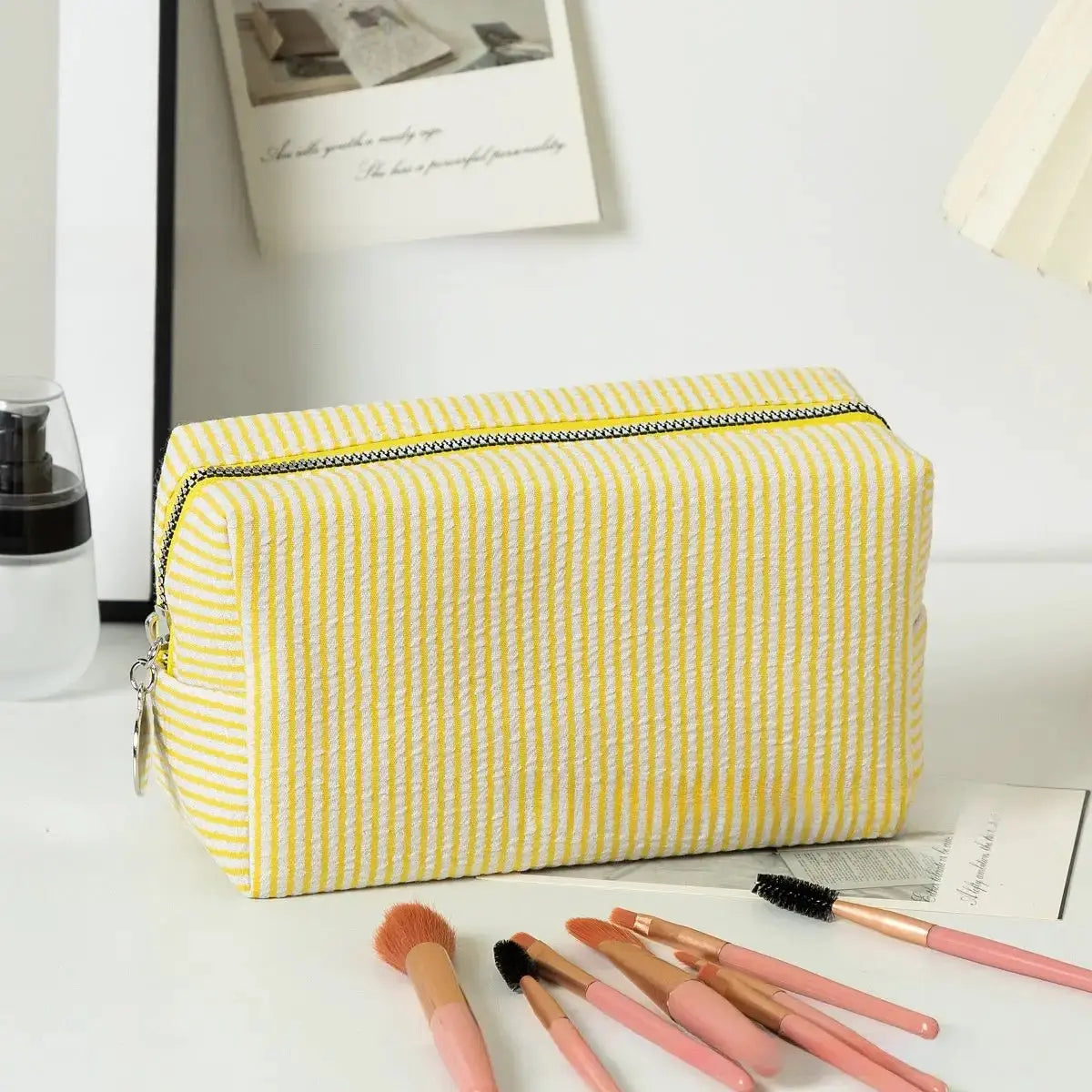Personalized Embroidered Striped Seersucker Cosmetic Bag | Custom Makeup & Travel Pouch by TED