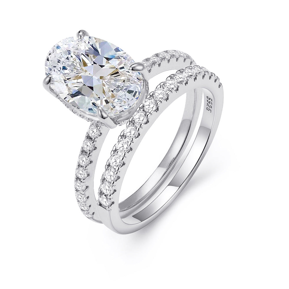 Oval Zircon Engagement Ring - Stackable Wedding Band Set - Cherished Harbor Gifts