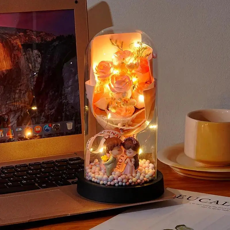 Valentine's Day Rose Glass Dome Night Light Gift for Her by EPR