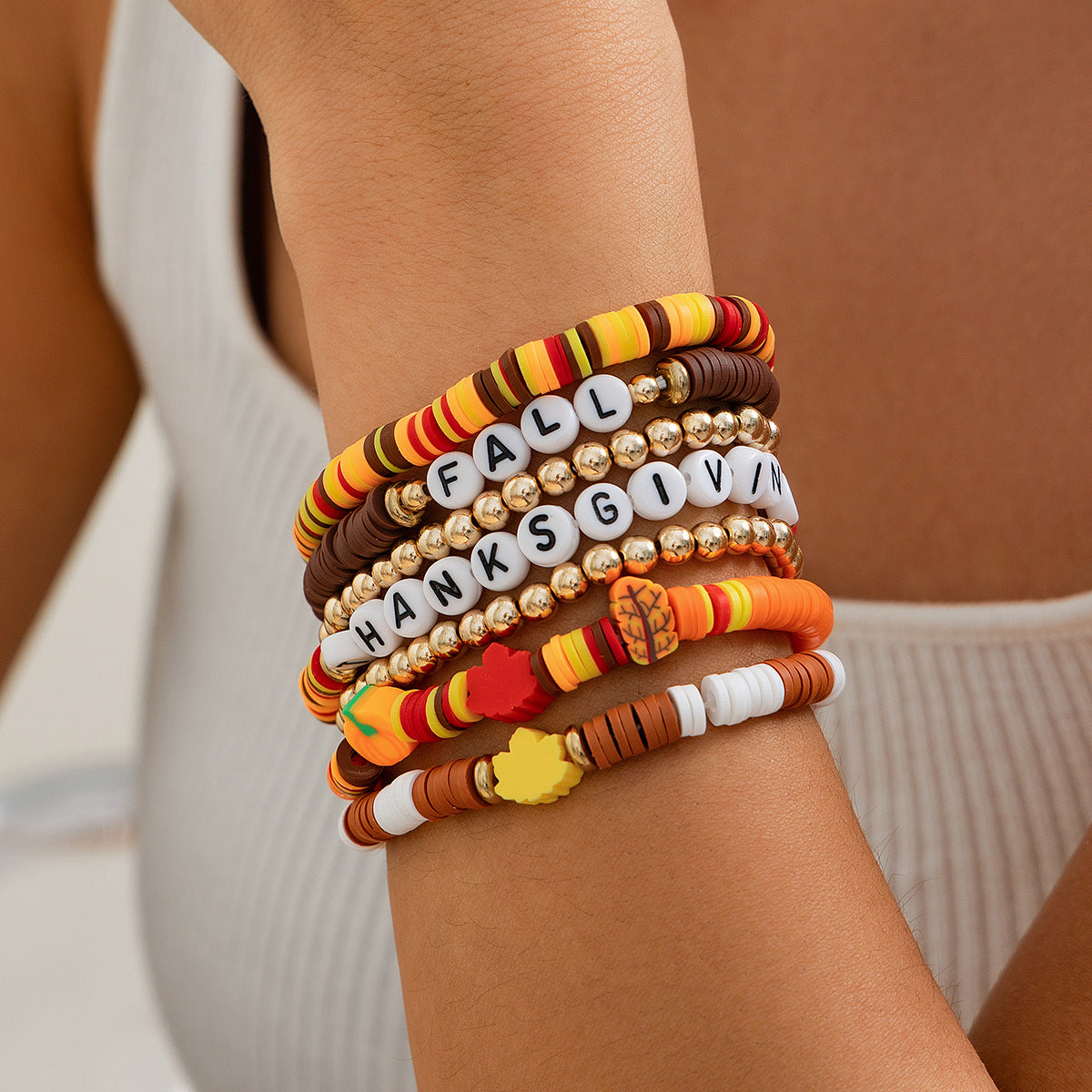 Stylish Thanksgiving Bracelet Set with Soft Ceramic Beads - Cherished Harbor Gifts