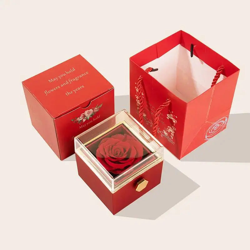 360° Rotating Preserved Rose Jewelry Gift Box | Necklace & Ring Holder by EPR