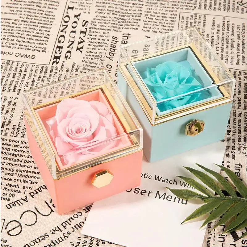 360° Rotating Preserved Rose Jewelry Gift Box | Necklace & Ring Holder by EPR