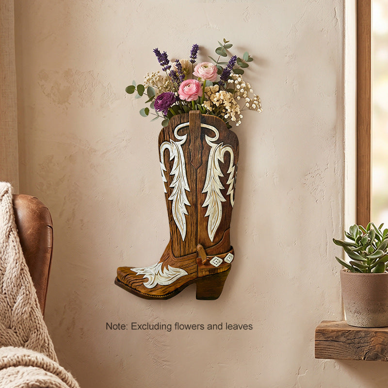 Cowboy Boot Vase Decor for Rustic Home Wall Art - Cherished Harbor Gifts