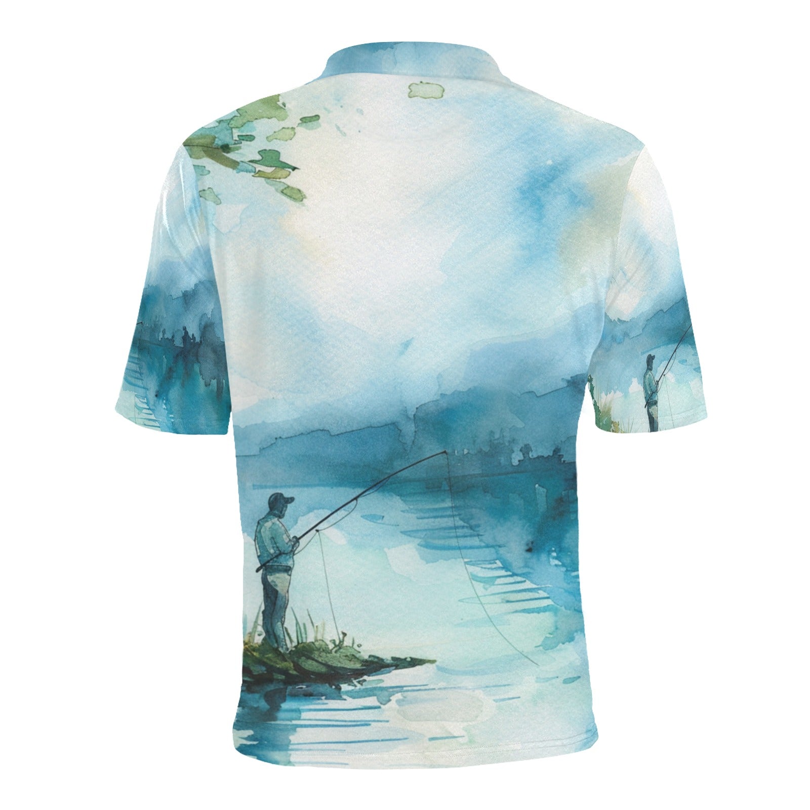 golf polo shirt men Fishing Scene Men's All Over Print Polo Shirt | Lightweight Polyester Casual Golf Shirt - Cherished Harbor Gifts