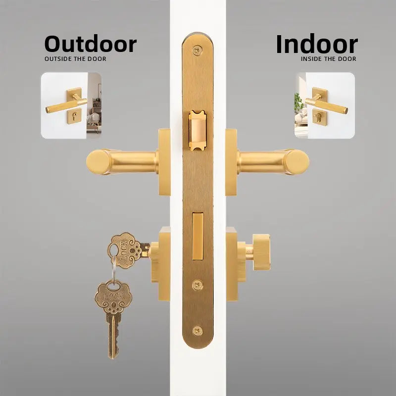 American brass indoor golden bedroom door lock split door lock antique brass wooden door handle lock