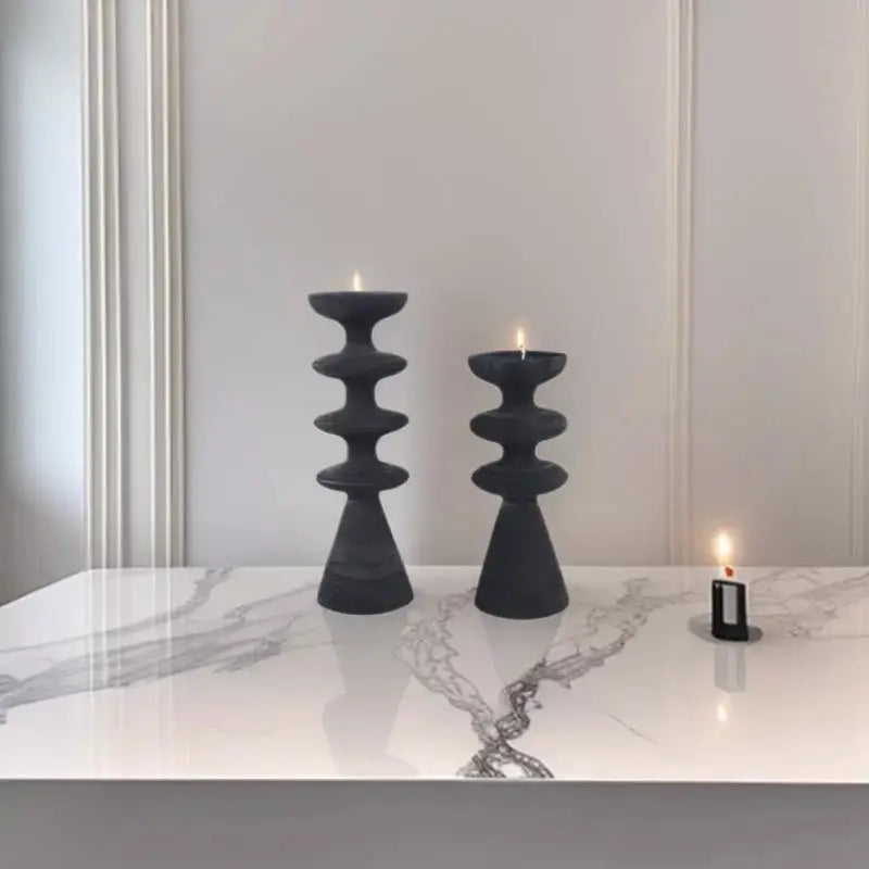 Handcrafted Wooden Candle Holder | Rustic Black Wood Home Decor with Optional Glass Dome by TED