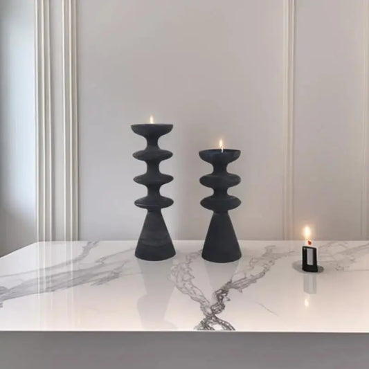 Handcrafted Wooden Candle Holder | Rustic Black Wood Home Decor with Optional Glass Dome by TED