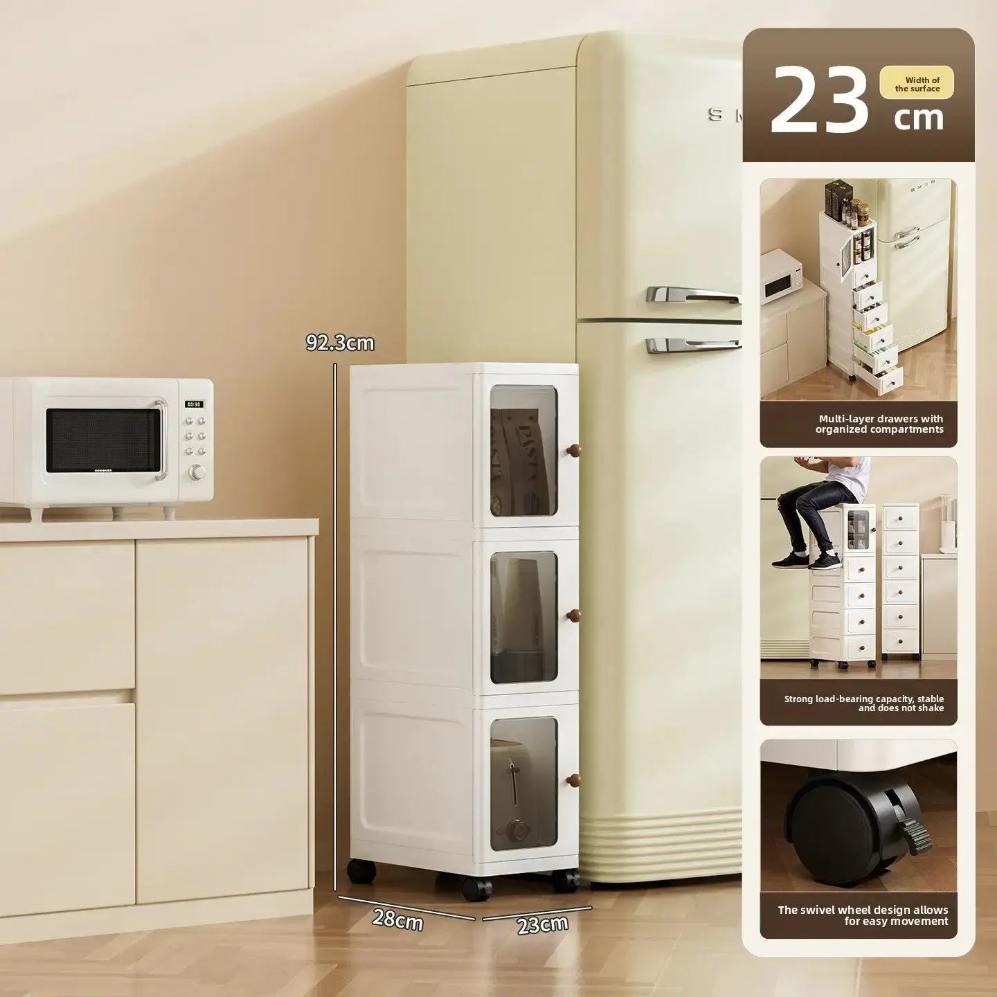 9.1-Inch Slim Rolling Storage Cabinet | 3-7 Tier Narrow Organizer with Drawers by TED