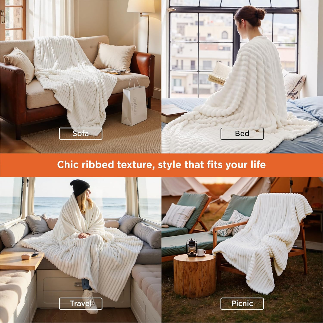 Cozy White Throw Blanket - Perfect Birthday Gifts for Women - Cherished Harbor Gifts