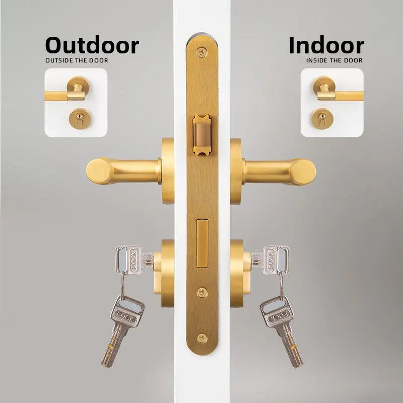 American brass indoor golden bedroom door lock split door lock antique brass wooden door handle lock