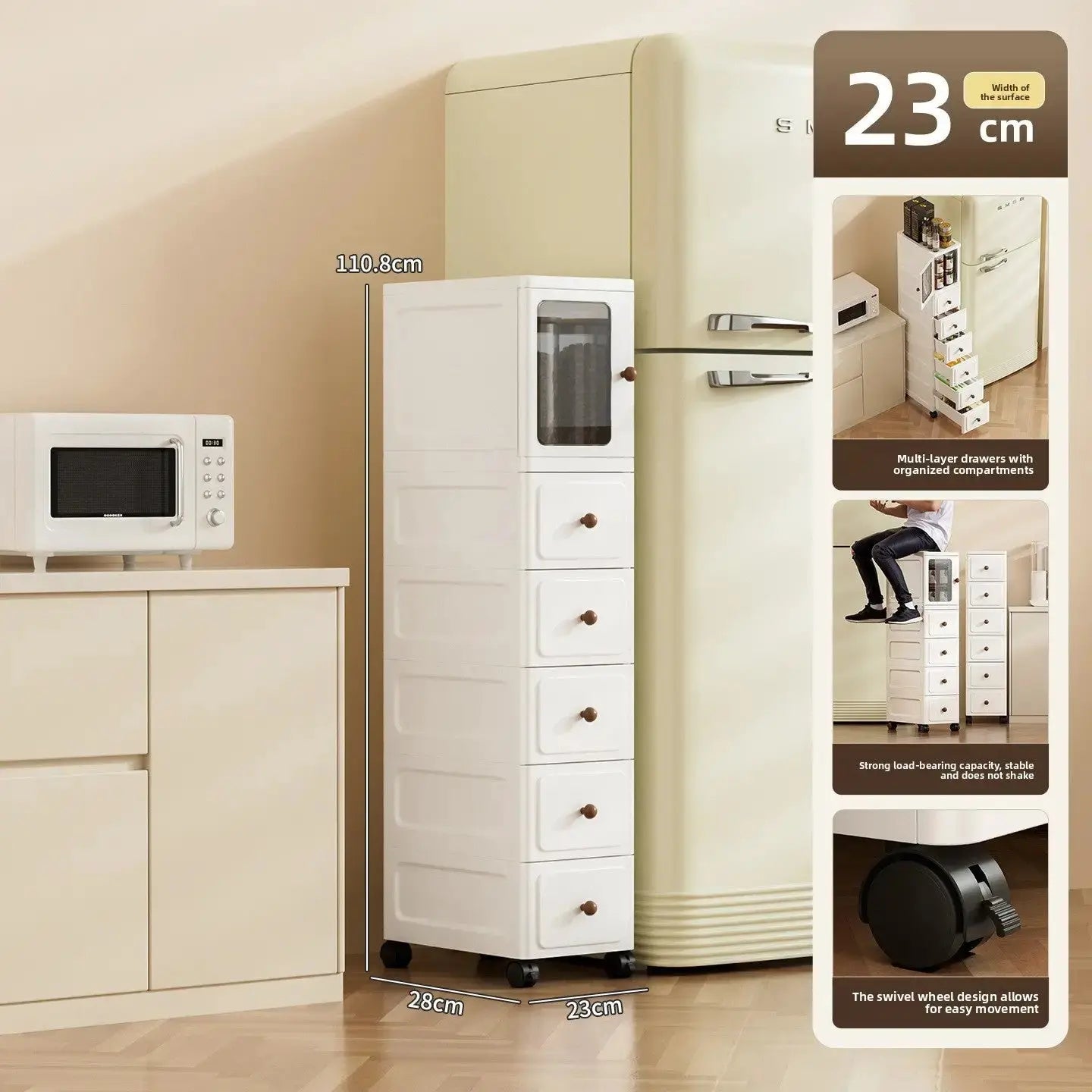 9.1-Inch Slim Rolling Storage Cabinet | 3-7 Tier Narrow Organizer with Drawers by TED