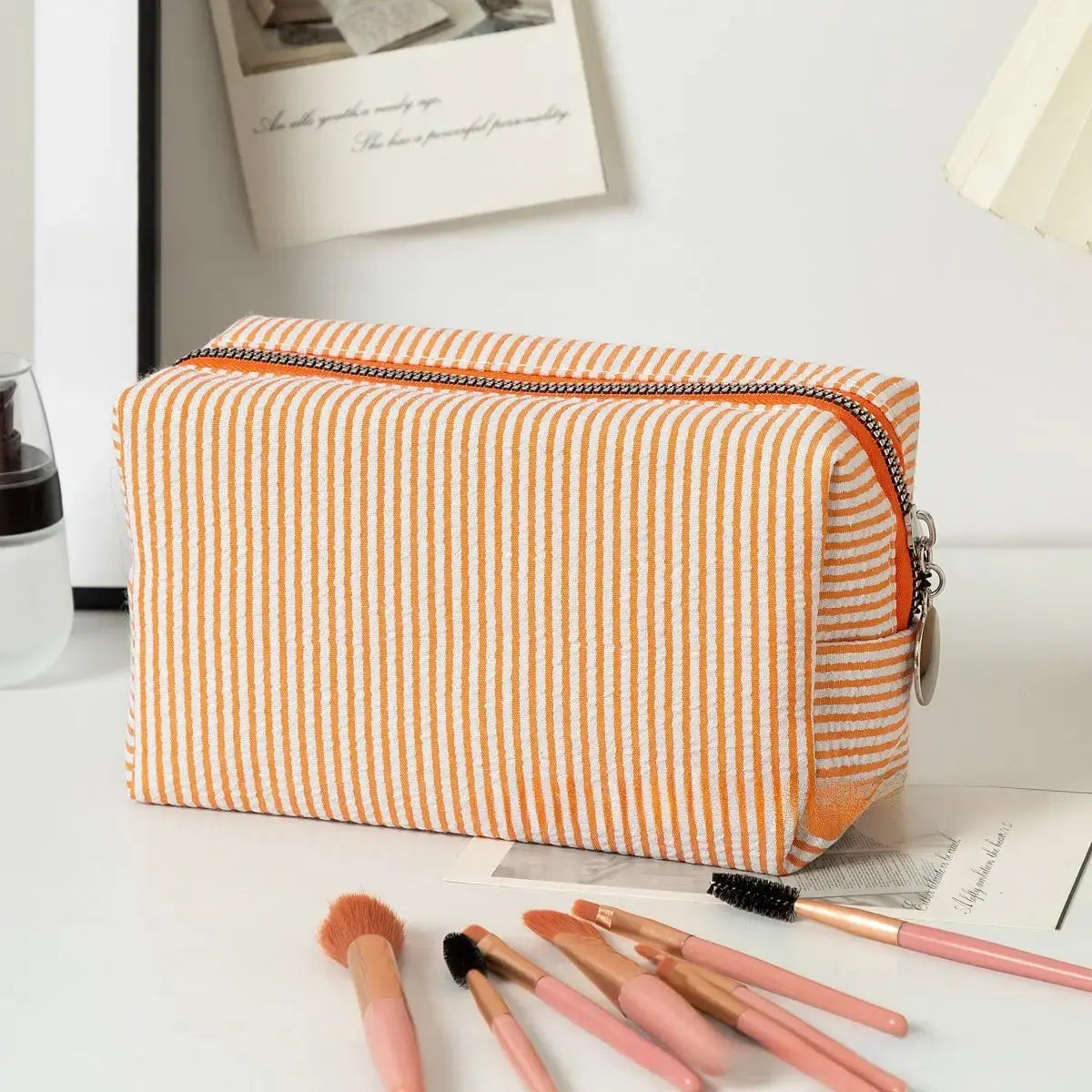 Personalized Embroidered Striped Seersucker Cosmetic Bag | Custom Makeup & Travel Pouch by TED